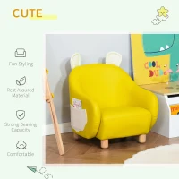 HOMCOM Cute Animal Kids Sofa Chair with Storage bags PU Leather Upholstered Single Sofa Couch for Kids Toddlers for Children's Room Bedroom Living room, Yellow(m-4)