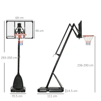 SPORTNOW 2.4-2.9m Adjustable Basketball Hoop and Stand with Weighted Base, Portable on Wheels, Black(m-3)