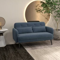 HOMCOM Canapea de 135cm pentru Dormitor, Mobilier Modern pentru Canapele cu Plus, Canapea Capitonata cu 2 Locuri cu Perne Decorative, Cadru din Lemn Masiv, Albastru Inchis(m-2)