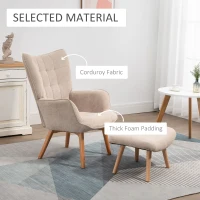 HOMCOM Modern Accent Chair with Ottoman, Living Room Chairs with Steel Frame, Wooden Legs for Living Room, Study, Bedroom and Home Office, Beige(m-4)