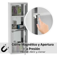 kleankin Botiquín de Medicina y Primeros Auxilios para Baño con Bloqueo y 3 Estantes con Puerta de Vidrio Templado de Acero Inoxidable 20x12x58 cm Plata(m-4)