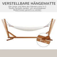 Outsunny Hamak z regulowanym stelażem, Składany Hamak na stojaku z drewna sosnowego, Do użytku na zewnątrz i wewnątrz, Kremowy+Natura, 388 x 120 x 89 cm(m-4)