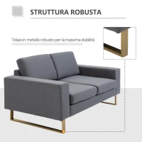 HOMCOM Divano a 2 Posti Relax Salotto con Cuscini 160 × 82 × 78cm Tessuto di Lino Grigio(m-4)