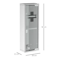kleankin Botiquín de Medicina y Primeros Auxilios para Baño con Bloqueo y 3 Estantes con Puerta de Vidrio Templado de Acero Inoxidable 20x12x58 cm Plata(m-3)