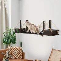 PawHut klimmuur katten, muurkrabpaal met hangbrug, kattenrek, bruin(m-10)