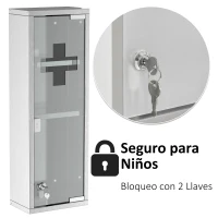 kleankin Botiquín de Medicina y Primeros Auxilios para Baño con Bloqueo y 3 Estantes con Puerta de Vidrio Templado de Acero Inoxidable 20x12x58 cm Plata(m-5)