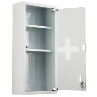 HOMCOM 3- Tier Wall Mount Medicine Cabinet Magnetic Door Lockable Frosted Glass Door - 27L x 12W x 57H (cm)(m-1)
