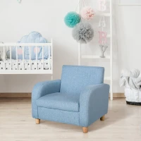 HOMCOM Children's Armchairs Toddler Chair Wood Frame Anti-Slip Legs High Back Bedroom Playroom Furniture Blue(m-7)