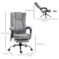 Vinsetto Bürostuhl mit Massagefunktion, Ergonomischer Schreibtischstuhl mit Heizfunktion, Liegefunktion, Höhenverstellbarer Drehstuhl mit Fußstütze, Seitentasche, Grau(m-3)