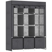 HOMCOM Fabric Wardrobe for Bedroom, Portable Wardrobe with 5 Shelves, 2 Hanging Rails and 3 Fabric Drawers, Foldable Closet, 125 x 43 x 162.5cm, Dark Grey(m-1)