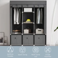 HOMCOM Fabric Wardrobe for Bedroom, Portable Wardrobe with 5 Shelves, 2 Hanging Rails and 3 Fabric Drawers, Foldable Closet, 125 x 43 x 162.5cm, Dark Grey(m-6)