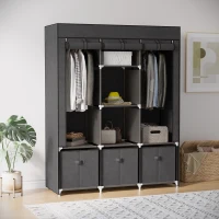 HOMCOM Fabric Wardrobe for Bedroom, Portable Wardrobe with 5 Shelves, 2 Hanging Rails and 3 Fabric Drawers, Foldable Closet, 125 x 43 x 162.5cm, Dark Grey(m-10)