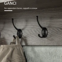 HOMCOM Appendiabiti a Muro Stile Rustico con 4 Ganci e Vani in Legno e Metallo, 80x24x35.5cm, Grigio(m-5)