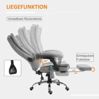 Vinsetto Bürostuhl mit Massagefunktion, Ergonomischer Schreibtischstuhl mit Heizfunktion, Liegefunktion, Höhenverstellbarer Drehstuhl mit Fußstütze, Seitentasche, Grau(m-7)
