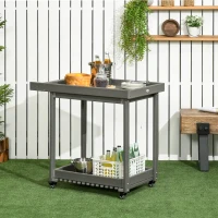 Outsunny serveerwagen, barbecuewagen met handdoekenrek, planken voor tuin(m-10)