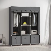 HOMCOM Fabric Wardrobe for Bedroom, Portable Wardrobe with 5 Shelves, 2 Hanging Rails and 3 Fabric Drawers, Foldable Closet, 125 x 43 x 162.5cm, Dark Grey(m-2)