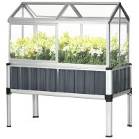 Outsunny verhoogd bed met serre, serre met raam, weerbestendige koelbox voor terras, achtertuin, balkon, donkergrijs, verzinkt staal, 114 x 60 x 129 cm(m-11)
