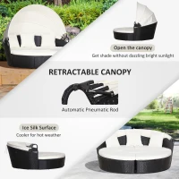 Outsunny Set Modular Canapea Circulara pentru Exterior din PE Ratan Negru si Bej(m-4)