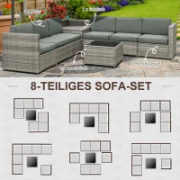 Outsunny poly rotan tuinmeubelen 8 stuks. Tuinset loungeset(m-6)
