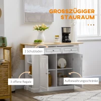 HOMCOM Kücheninsel, 2 Schränke, 2 Schubladen, 6 Gewürzregale, 108 cm x 78,4 cm x 84 cm; Natur +Weiß(m-4)