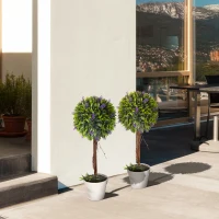 HOMCOM Set van 2 kunstplanten inclusief plantenbak en kunstmos, kunstmatige lavendelstelen, wit+groen+paars(m-7)