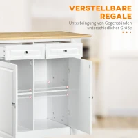 HOMCOM Kücheninsel, 2 Schränke, 2 Schubladen, 6 Gewürzregale, 108 cm x 78,4 cm x 84 cm; Natur +Weiß(m-6)