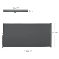Outsunny Toldo Lateral Retrátil para Terraço Pátio ou Jardim Toldo de Privacidade para Exterior Dobrável 300x160 cm Cinza(m-3)