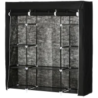 HOMCOM Stoffen Kledingkast van Vlies, Opvouwbare Kast, 1 Kledingstang, 9 Planken, 150 cm x 43 cm x 162,5 cm, Zwart(m-10)