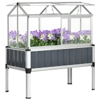 Outsunny verhoogd bed met serre, serre met raam, weerbestendige koelbox voor terras, achtertuin, balkon, donkergrijs, verzinkt staal, 114 x 60 x 129 cm(m-1)