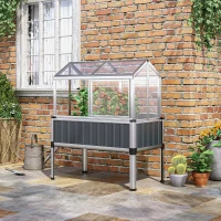 Outsunny verhoogd bed met serre, serre met raam, weerbestendige koelbox voor terras, achtertuin, balkon, donkergrijs, verzinkt staal, 114 x 60 x 129 cm(m-10)