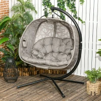 Outsunny hangstoel, 2 zits hangstoel met kussen, opklapbare zitmand, staal(m-10)