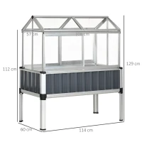 Outsunny verhoogd bed met serre, serre met raam, weerbestendige koelbox voor terras, achtertuin, balkon, donkergrijs, verzinkt staal, 114 x 60 x 129 cm(m-3)