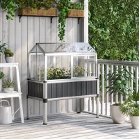 Outsunny verhoogd bed met serre, serre met raam, weerbestendige koelbox voor terras, achtertuin, balkon, donkergrijs, verzinkt staal, 114 x 60 x 129 cm(m-2)