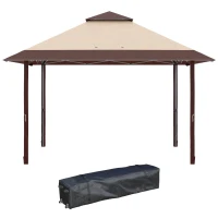 Outsunny 4 x 4m Pop-up Gazebo with Double Roof, Canopy Tent UV Proof, Roller Bag & Adjustable Legs for Outdoor Party, Steel Frame - Coffee(m-11)