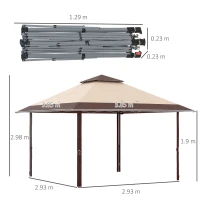 Outsunny 4 x 4m Pop-up Gazebo with Double Roof, Canopy Tent UV Proof, Roller Bag & Adjustable Legs for Outdoor Party, Steel Frame - Coffee(m-3)