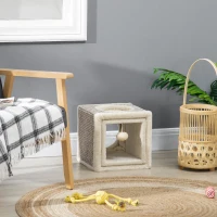 PawHut kattentunnel, 2 kattengrotten, krabvlakken en speelbal, 98 cm x 30 cm x 30 cm, bruin en beige(m-9)