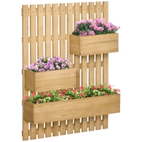 Outsunny Buitenzonnige bloembak, verplaatsbare plantenbak met verhoogd bed en latwerk, massief hout