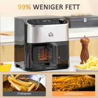 HOMCOM heteluchtfriteuse, olievrij frituren, braden, bakken, opwarmen, eenvoudig te reinigen, zwart, 31 x 37,5 x 32 cm(m-8)