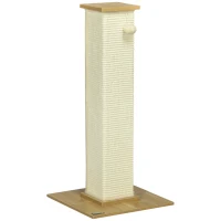 PawHut kattenboom, 80 cm, krabpaal voor katten met speelgoedbal, krabpaal van sisaltouw, krabpaal voor katten met krabplank, kattenmeubel, eiken+crèmewit(m-1)