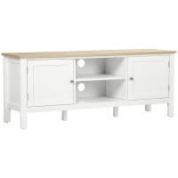 HOMCOM tv-bank, tv-dressoir, twee kasten met deuren, 2 open vakken, wit+naturel, 120 x 35 x 48 cm(m-1)