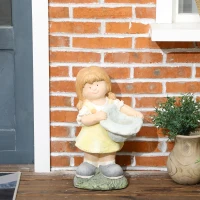 Outsunny meisje met hoed tuinornament, weerbestendig tuinbeeld voor achtertuin(m-10)