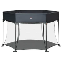 HOMCOM Laufstall klappbar tragbar 134 cm x 134 cm x 83 cm Mesh PP Grau(m-11)