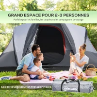 Outsunny Tente de camping 2-3 personnes 3 à 4 saisons imperméable fenêtres à mailles double couche 355 x 190 x 170 cm gris(m-4)