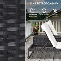 Outsunny Conjunto de 2 espreguiçadeiras de jardim com almofadas acolchoadas de vime com mesa lateral para piscina ou terraço Carga 160kg 195x60x86 cm Estrutura em aço Preto vime(m-7)