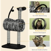 PawHut kattenboom, kattenboom in zebradesign, klimboom met kattentunnel, kattenkrabpaal met jutepaal, speelboom, kattenmeubilair, zwart+wit, 93 cm(m-5)