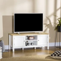 HOMCOM tv-bank, tv-dressoir, twee kasten met deuren, 2 open vakken, wit+naturel, 120 x 35 x 48 cm(m-10)