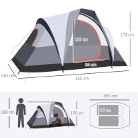 Outsunny Tente de camping 2-3 personnes 3 à 4 saisons imperméable fenêtres à mailles double couche 355 x 190 x 170 cm gris(m-3)