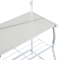 HOMCOM Stand Appendiabiti Attaccapanni per Ingresso Scarpiera a 2 Ripiani 5 Ganci Metallo 60 × 35 × 175cm Bianco e Color Legno(m-8)