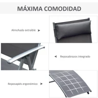 Outsunny Espreguiçadeira Dobrável de Jardim com Encosto Ajustável em 7 Posições Apoio para a Cabeça 137x63,5x100,5cm Cinza(m-5)