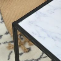 HOMCOM Conjunto de 2 Mesas Auxiliares Empilháveis com Bancada de Vidro Temperado 42,5x42,5x40 cm e 35x35x35,5 cm Mármore e Preto(m-9)